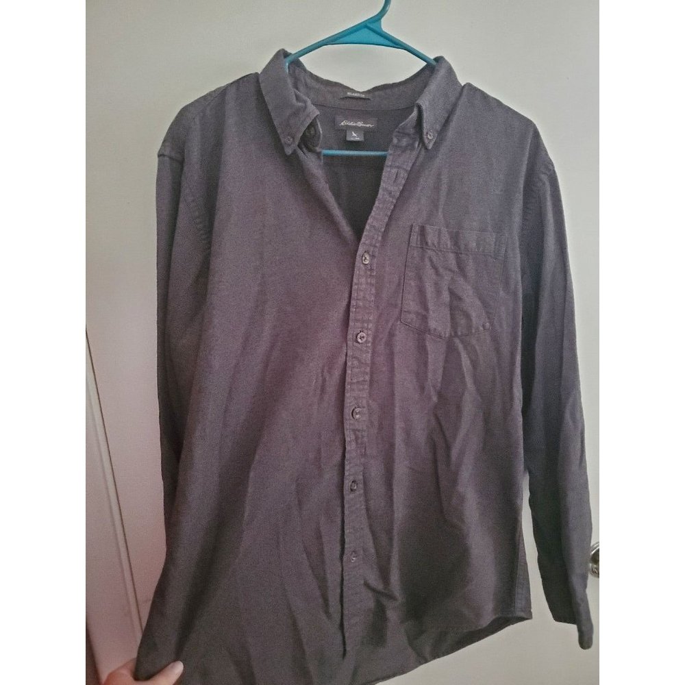 Mens Medium Chracoal Gray Flannel Button Up Eddie Bauer Shirt
